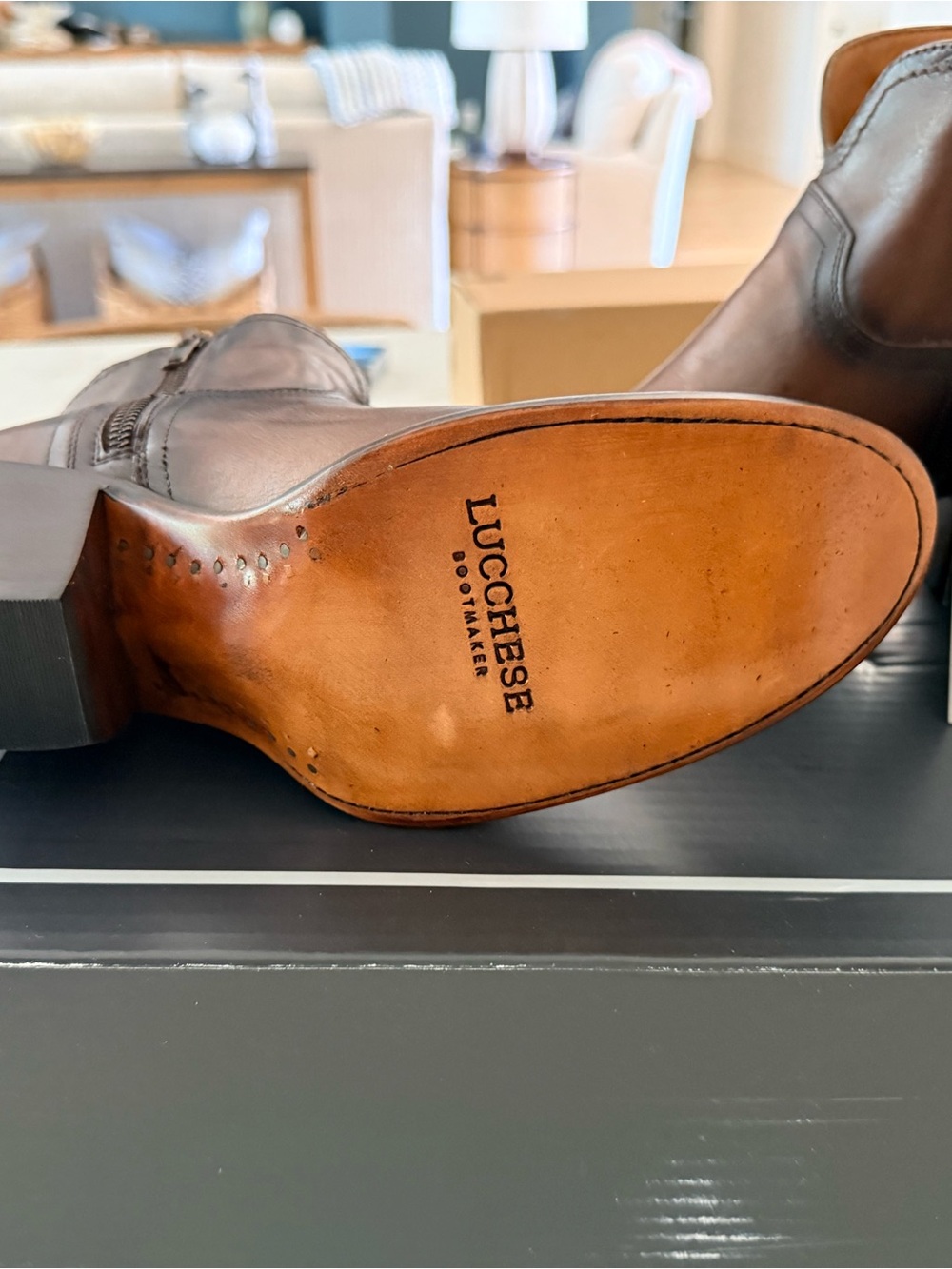 Lucchese Brown Leather Western Ankle Booties - Picture 3 of 6